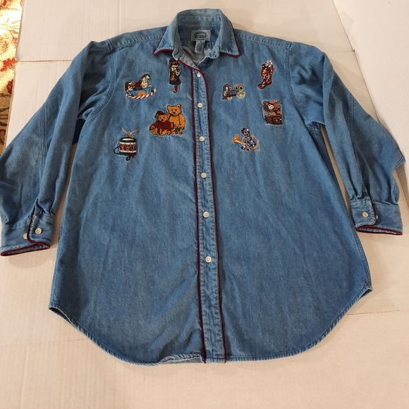 Cambridge Dry Goods Embroidered Christmas Toys Denim Shirt - Picture 5 of 7